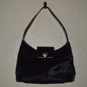 Lambertson Truex Black Pony Hairt Patent Leather Shoulder Strap Handbag